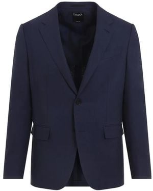 ZEGNA Flap-Pocket Linen Blazer - Blue