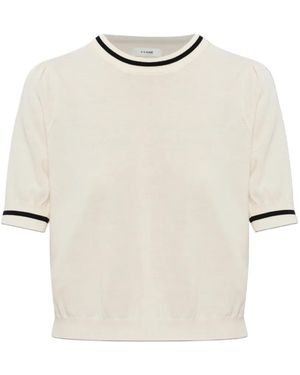 FRAME Contrast-Trim Puff-Sleeve Jumper - White