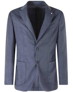 L.B.M. 1911 Herringbone Single-Breasted Blazer - Blue