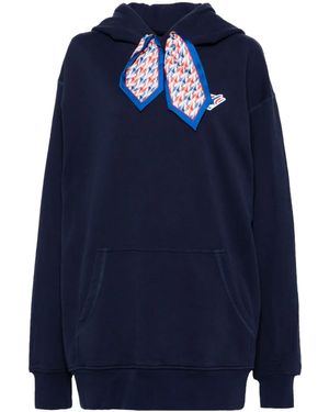 CASABLANCA Logo Patch Silk Scarf Hoodie - Blue