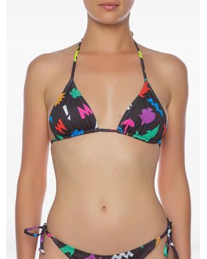 Moschino Graphic-Print Triangle Bikini Top - Blue