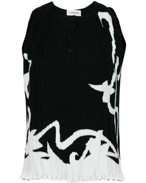 Lanvin Abstract-Print Pleated Blouse - Black