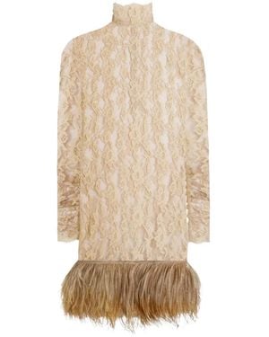Dolce & Gabbana Lace Feather Mini Dress - Natural