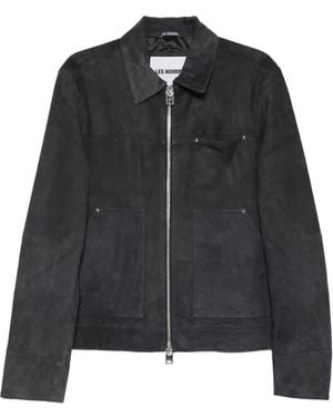 Les Hommes Suede Zip-Up Jacket - Black