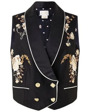 CAMILLA Chaleco Flamenco Folklore Con Bordado Floral - Negro