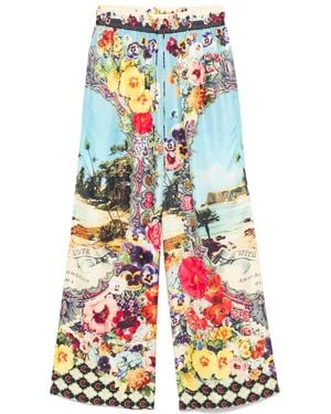 CAMILLA Pantalon Droit À Fleurs - Blanc