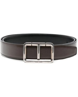 Tom Ford T-Buckle Leather Belt - Black