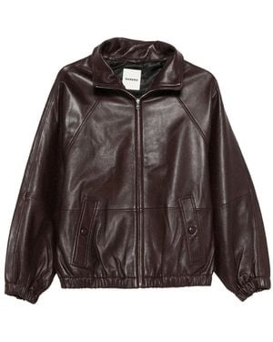 Sandro Zip-Up Leather Jacket - Brown