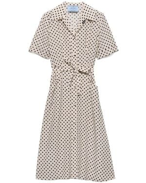 Prada Polka-Dot Print Marocain Shirt Dress - White