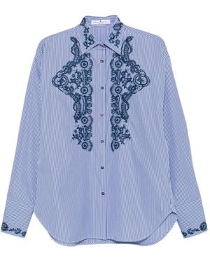 Ermanno Scervino Gestreiftes Hemd Mit Blumenstickerei - Blau