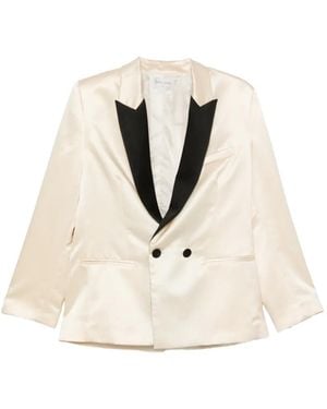 forte_forte Double-Breasted Satin Blazer - Natural