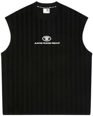 Aape By A Bathing Ape Moonface Logo-Patch Panelled Tank Top - Black