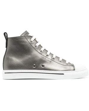 Roberto Cavalli Metallic Leather High-Top Sneakers - White