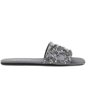 Miu Miu Slider Crystal-Embellished Satin Sandals - White