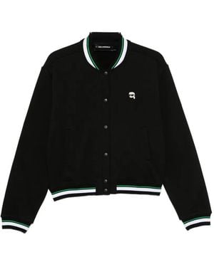 KARL LAGERFELD Striped-Trim Bomber Jacket - Black