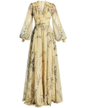 ZEENA ZAKI Floral-Print Maxi Dress - Metallic