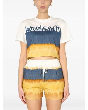 Alberta Ferretti Cropped-T-Shirt Mit Print - Blau