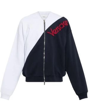 Versace Logo-Embroidered Panelled Jumper - Blue