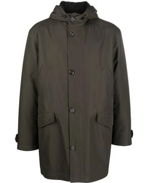 Liska Button-Front Hooded Coat - Grey