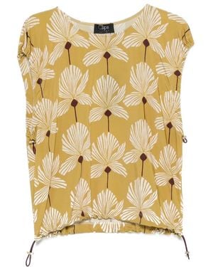 Clips Floral-Print Ruched Top - Metallic