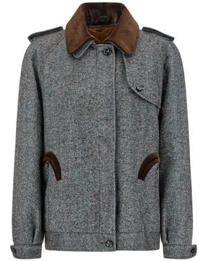 Blazé Milano Chausie Herringbone-Weave Corduroy-Collar Jacket - Grey