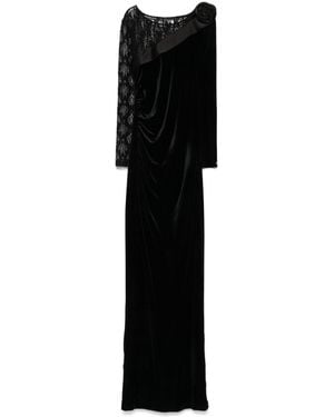 Nissa Lace-Insert Velvet Maxi Dress - Black