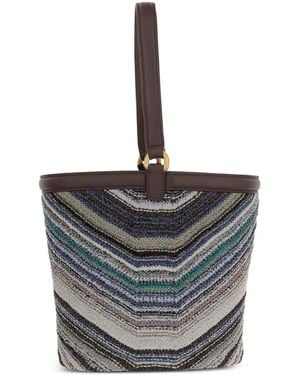 Missoni Chevron-Knit Leather-Trim Shoulder Bag - Grey