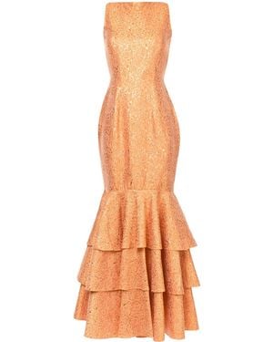 Bambah Double Ruffle Gown - Orange