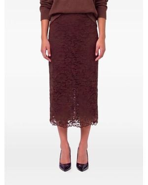 SUTTON NEW YORK Lace-Overlay Slit Midi Skirt - Red