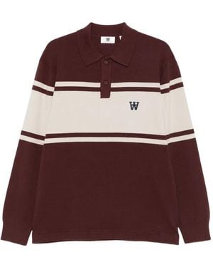 WOOD WOOD Wwcurt Striped Long-Sleeve Polo Shirt - Red