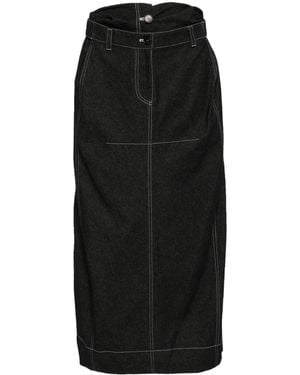 Low Classic Double Waist Maxi Denim Skirt - Black