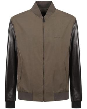 Gucci Logo-Embroidered Contrast-Sleeve Bomber Jacket - Brown