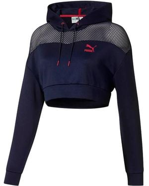 PUMA Cropped Mesh Hoodie Sweatshirt - Blue