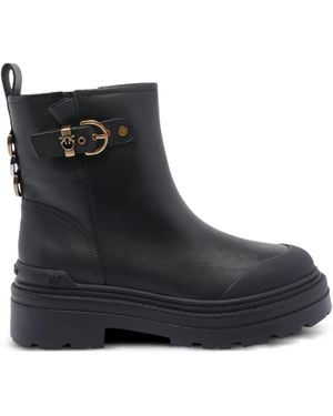 Pinko Buckle-Detail Side-Zip Boots - Black