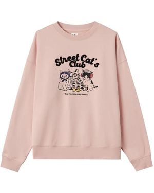 B+ AB Graphic-Print Dropped-Shoulder Sweater - Pink