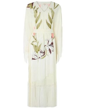 Temperley London Madeline Floral-Embroidered Fringed Kaftan - White