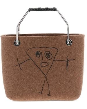 Plan C Bolso Shopper Pili And Bianca Mini Con Motivo Gráfico - Marrón