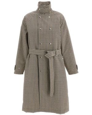 Plan C Check-Pattern Double-Breasted Coat - Grey