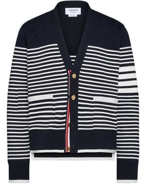 Thom Browne Striped V-Neck Cardigan - Blue