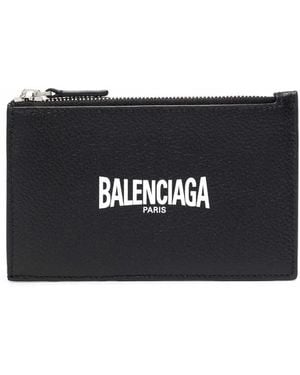 Balenciaga Logo-Print Leather Cardholder Wallet - Black