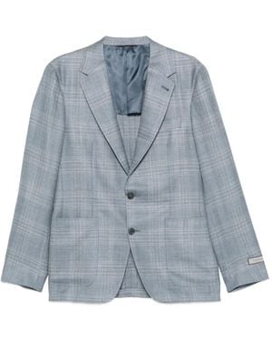 Canali Checked Two-Button Blazer - Blue