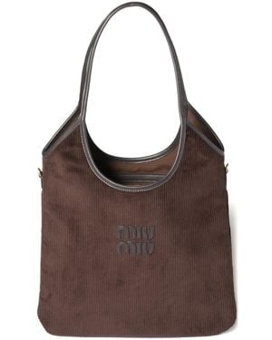 Miu Miu Ivy Corduroy-logo Shoulder Bag - ブラウン