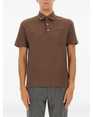 ZEGNA Cotton Polo Shirt With Pocket - Brown