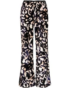 forte_forte Abstract-Print Crushed-Velvet Trousers - Black