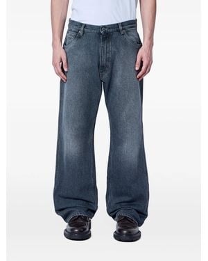 Prada Logo-Patch Wide-Leg Jeans - Blue
