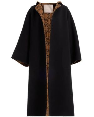 Elie Saab Reversible Monogram-Pattern Coat - Black