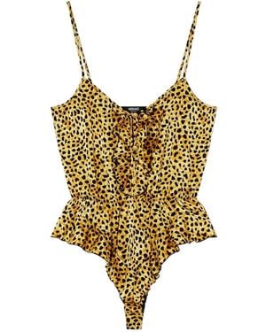 Versace Leopard-Print Ruffled Bodysuit - Brown