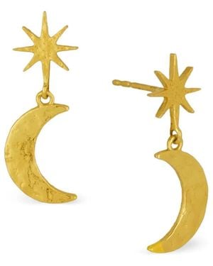 Ottoman Hands Moon And Star Drop Stud Earrings - Metallic