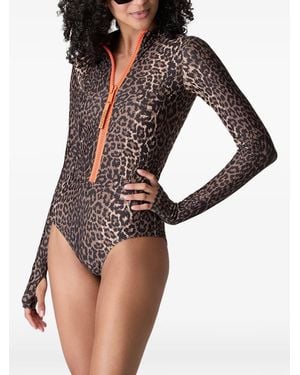 Watskin Ryann Leopard-Print Zip-Front Swimsuit - White
