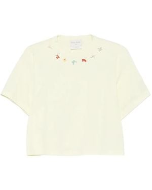 forte_forte Floral-Embroidered T-Shirt - White